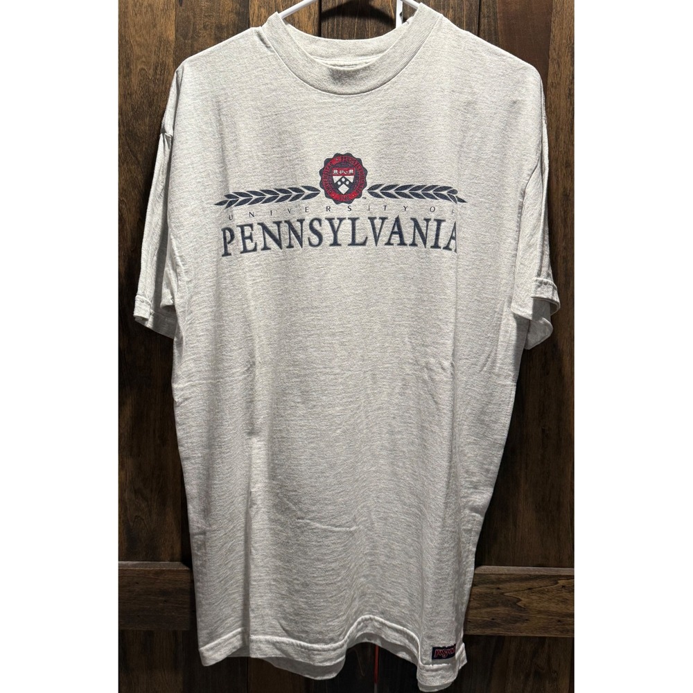 Vintage JanSport University of Pennsylvania T Shirt Gray Mens Large Made in USA